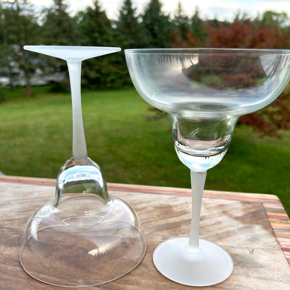 Glass Margarita Cocktail Glasses frosted stem set of 3 - Picture 5 of 10